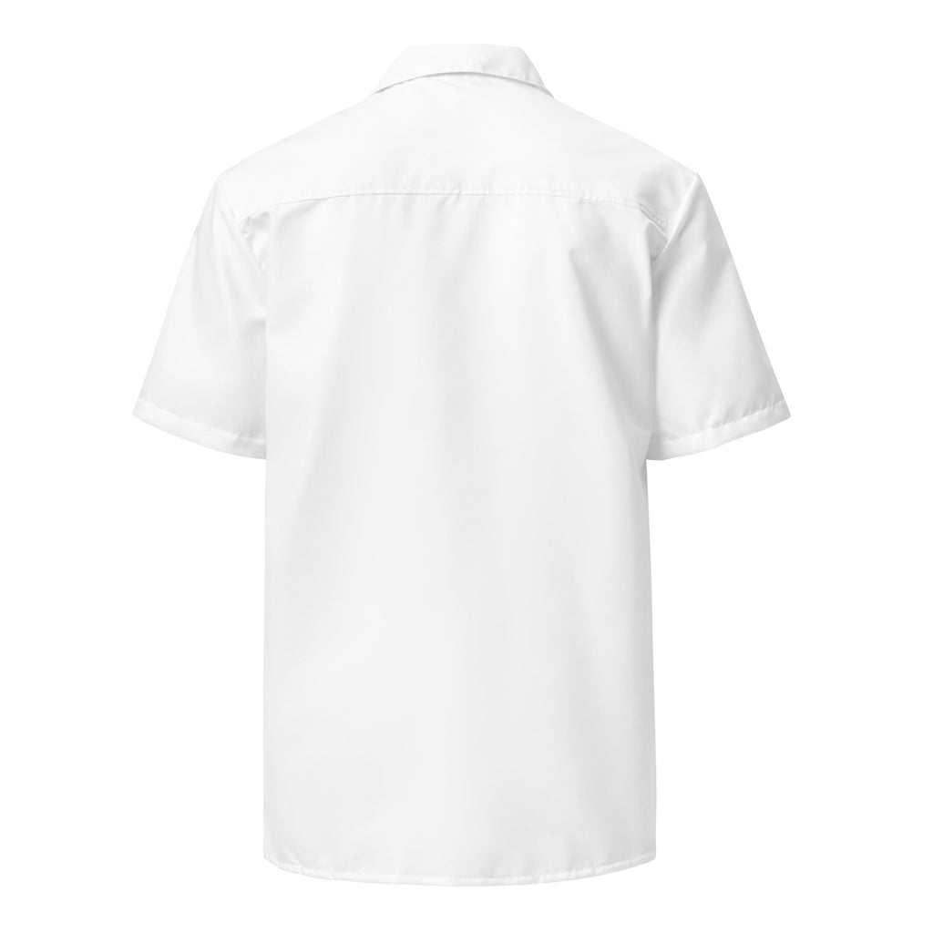 "White unisex button shirt back view"