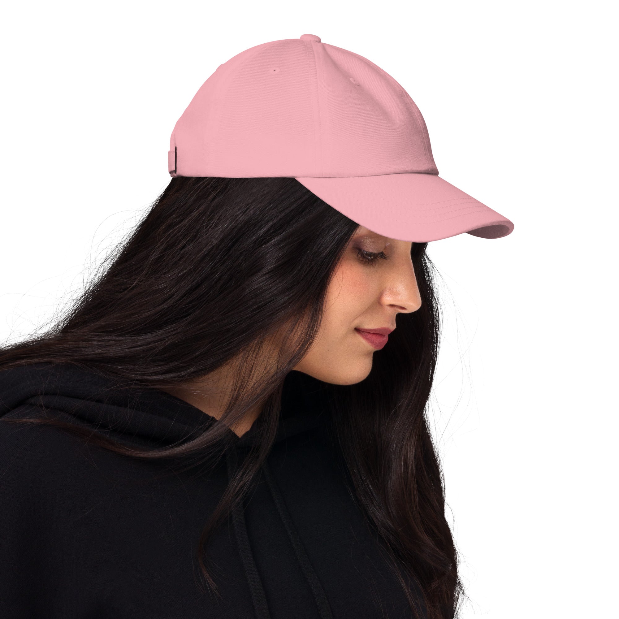 "Pink dad hat classic baseball cap right side view"