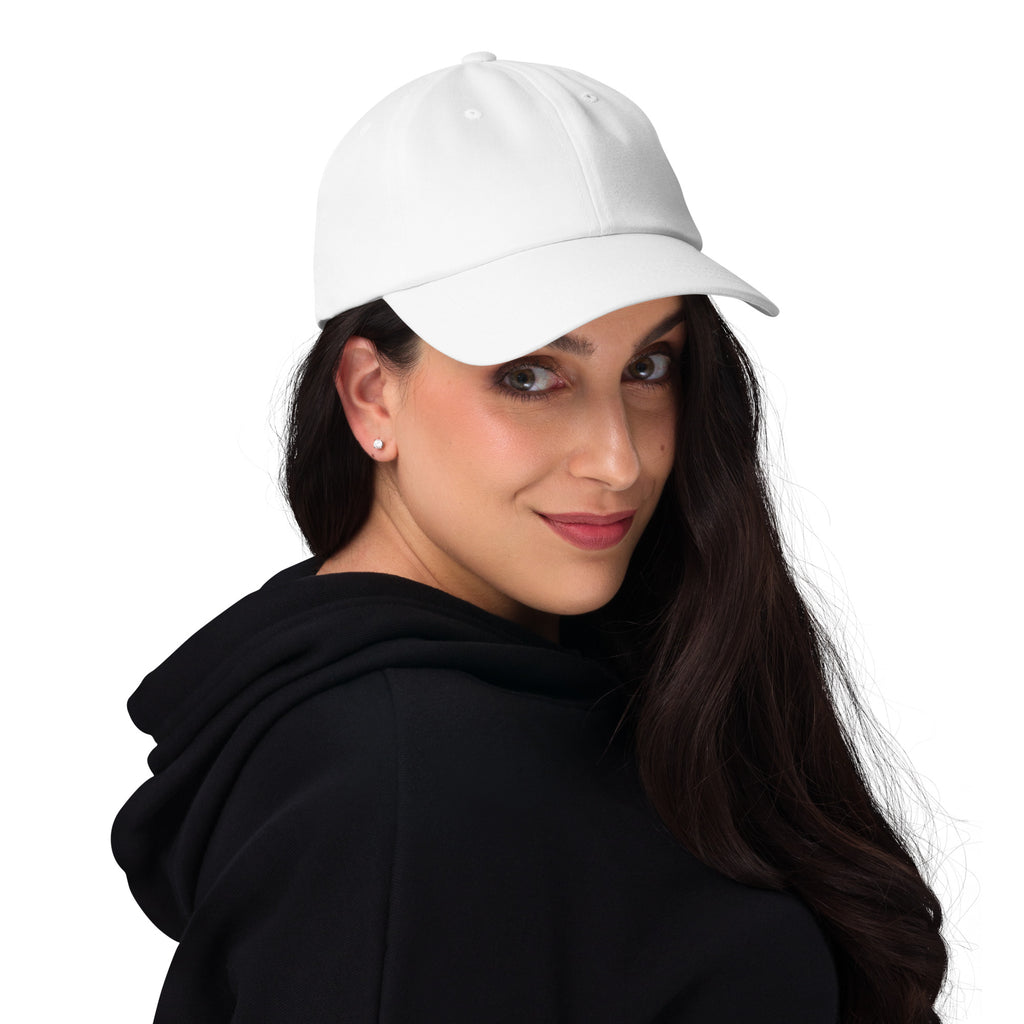 "White dad hat classic baseball cap front view"