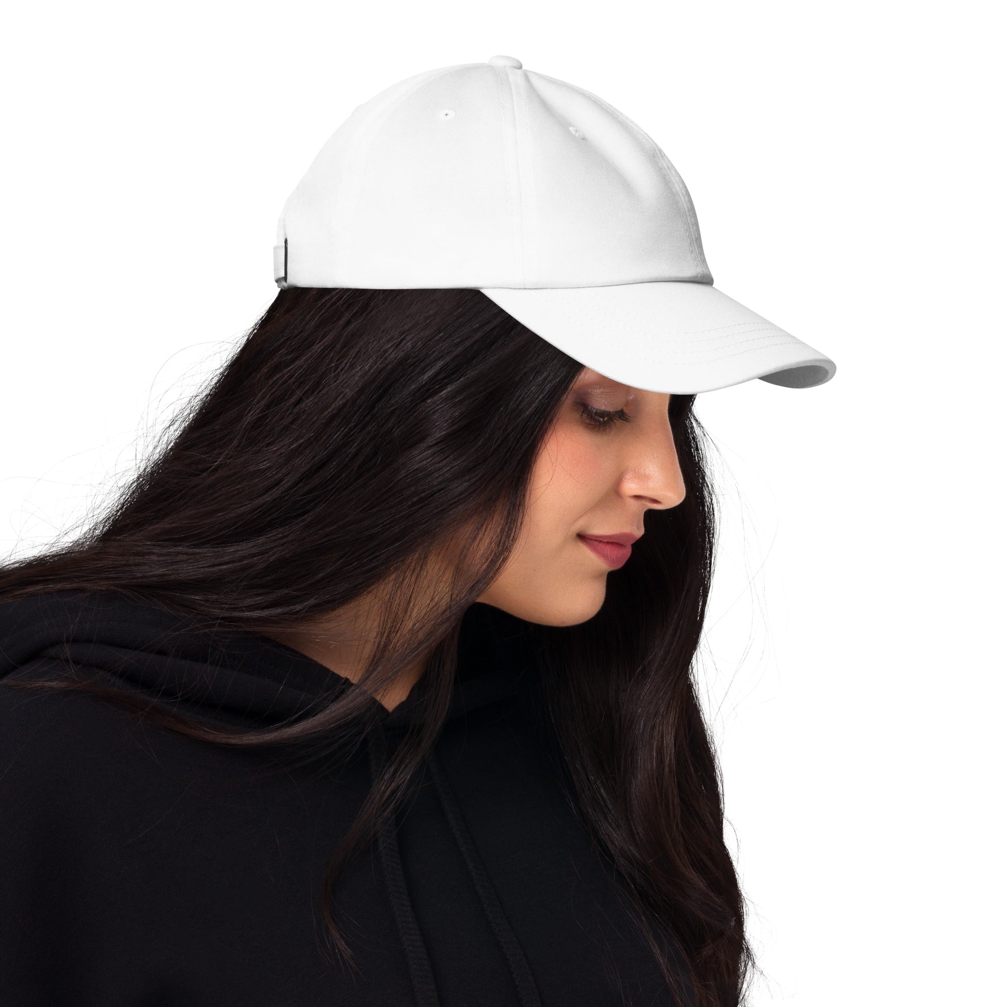 "White dad hat classic baseball cap right side view"