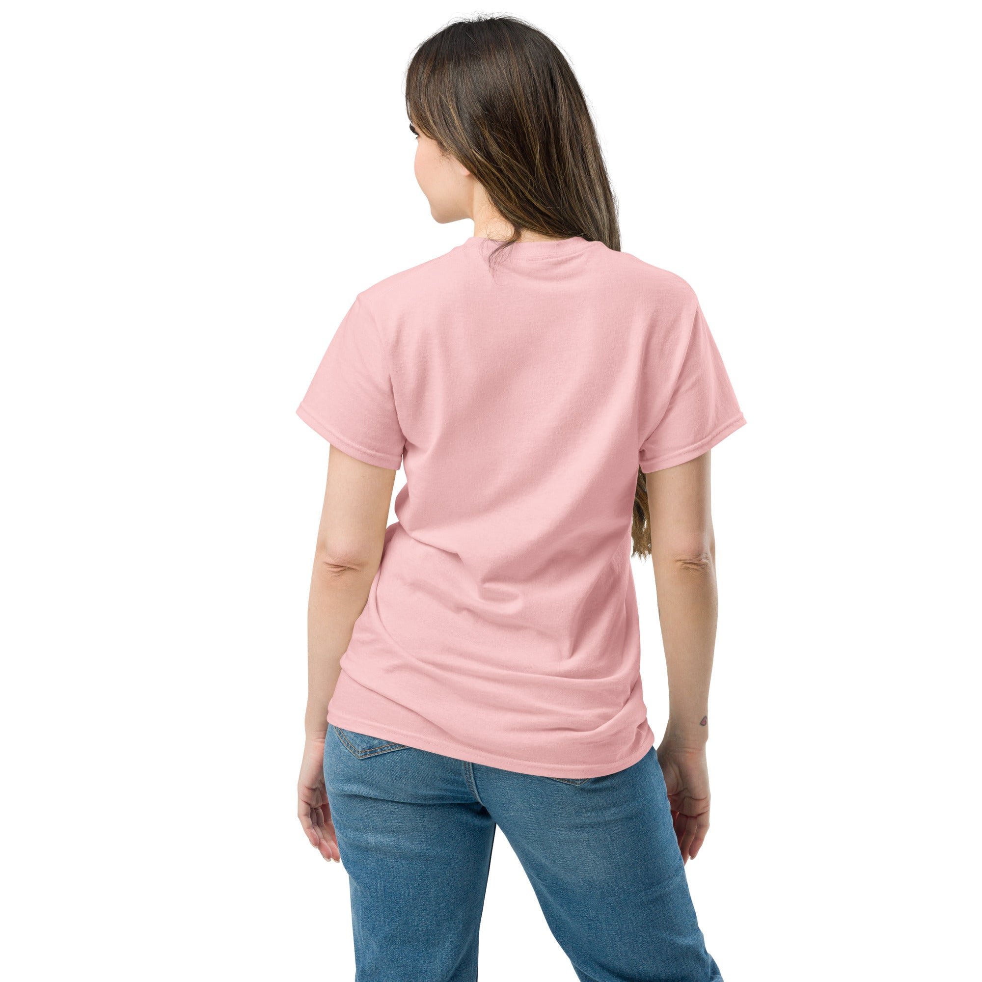 Unisex classic tee back view showing durable construction and tagless design